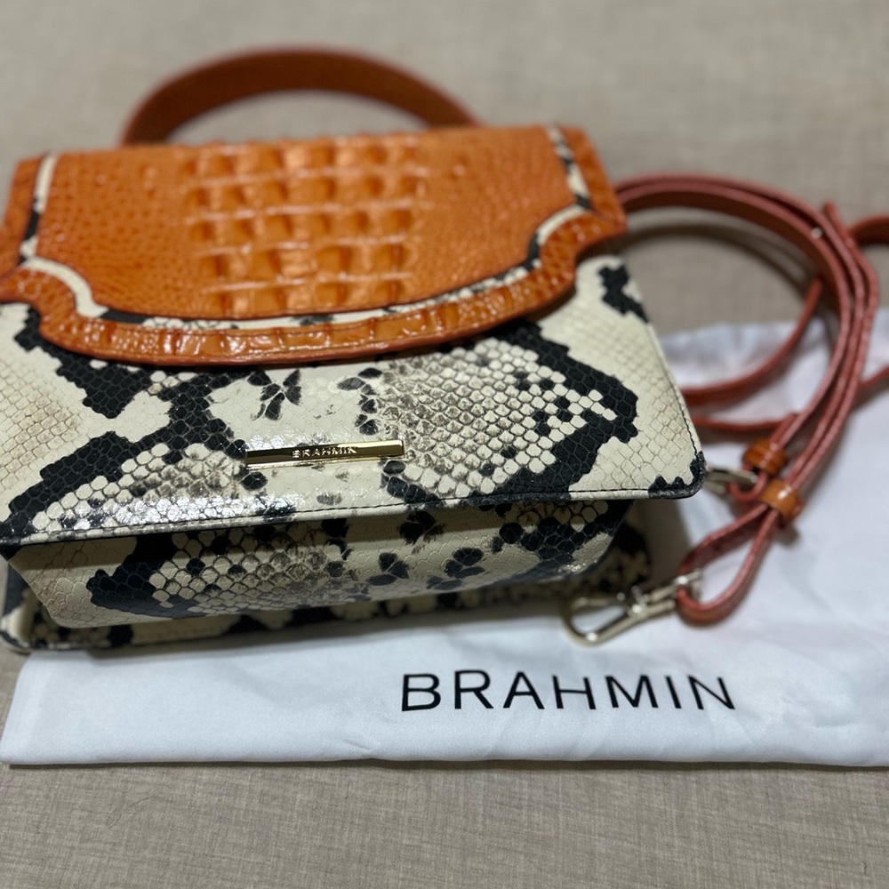 Brahmin Orange and Black Snakeskin Crossbody Bag